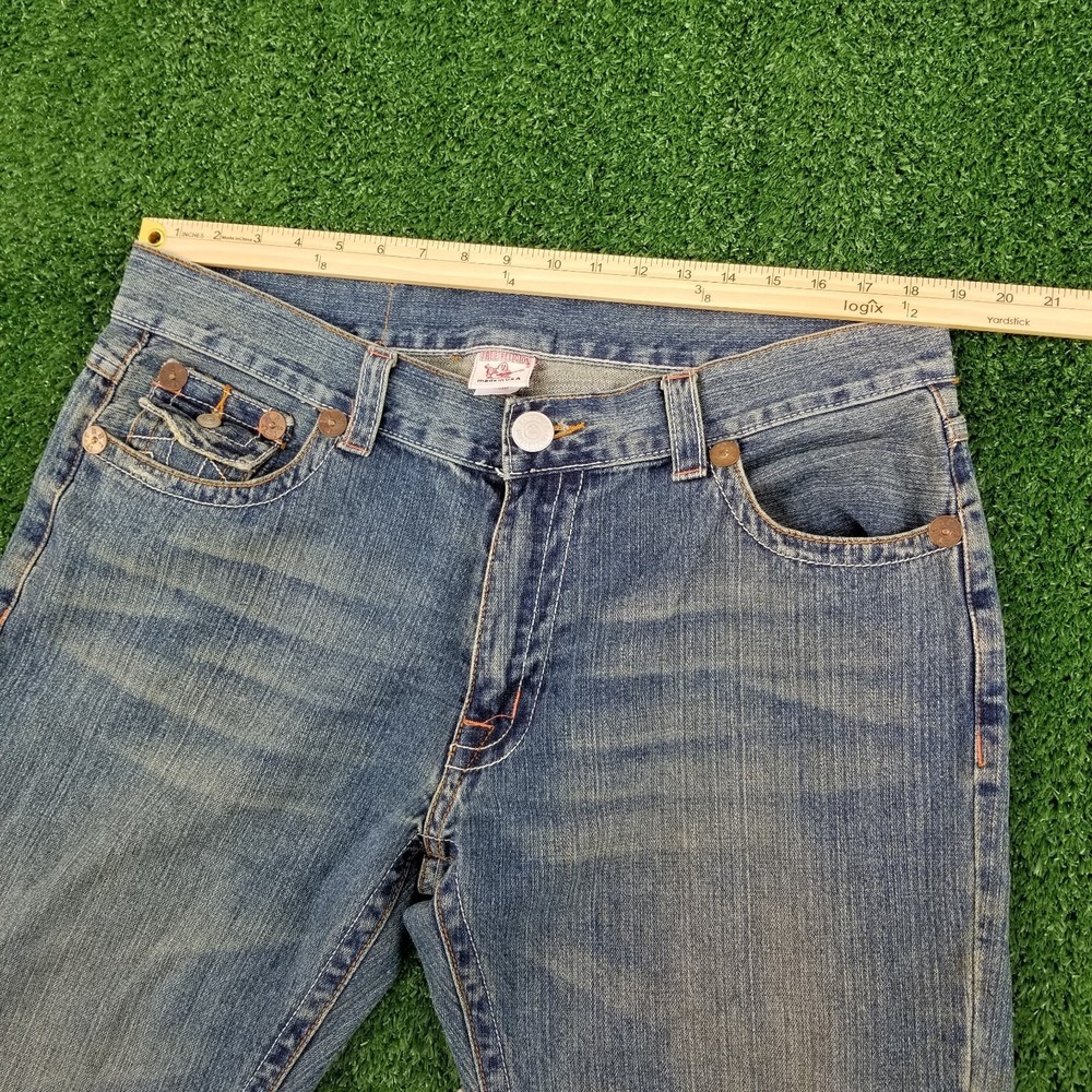 Vintage True‎ Religion Jeans Joey Embroidered Dragon 38x33 Blue Denim Flare 90s - Picture 15 of 16